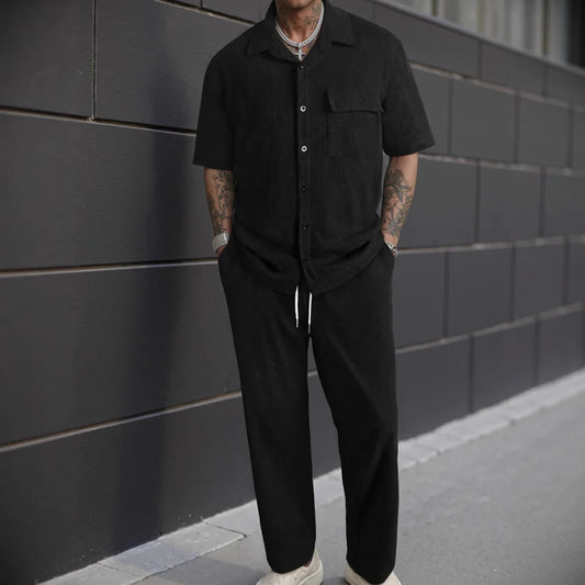 Adora Milano Men's Short Sleeve Shirt + Pants Suits