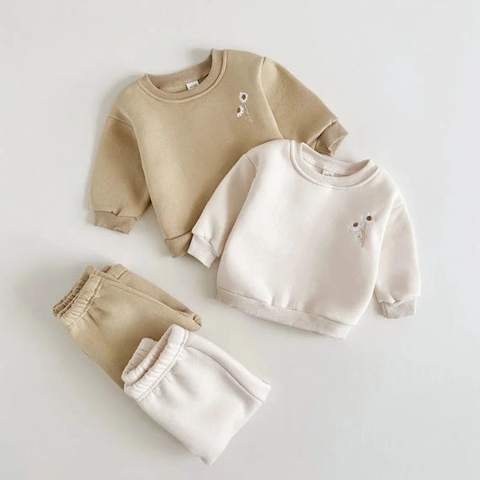 Adora Milano Clothes Infant Sets Fleece Embroidery Daisy Pullover Sweatshirt+Jogger