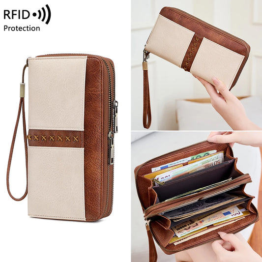Adora Miano Long Wallet for Women Large Capacity Multifunction Double Zipper