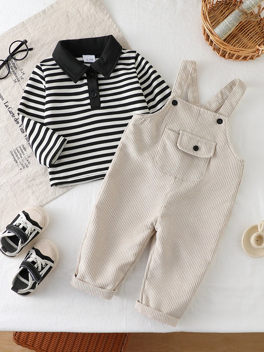 Adora Milano polo shirt and corduroy adjustable length overalls for baby boys
