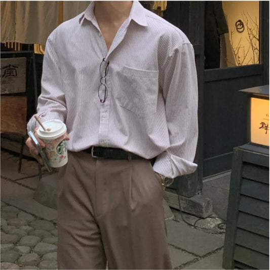 Adora Milano Oversized Men's Niche Striped Shirt, Spring&Autumn Fashion