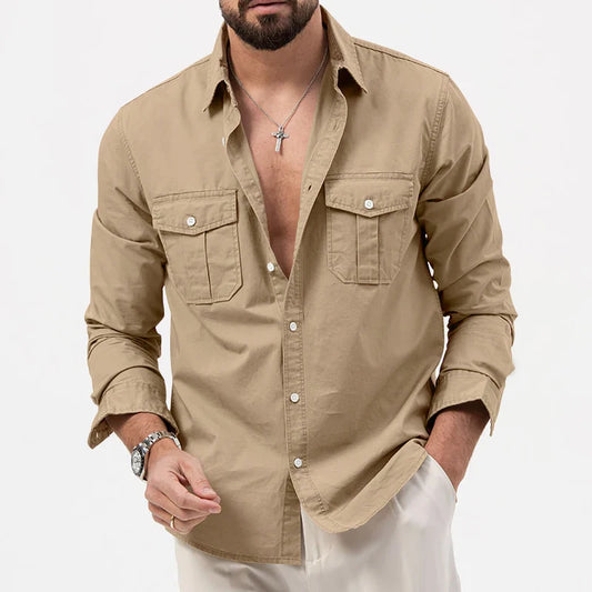 Adora Milano Men's Long Sleeve Shirt, Tiki Retro Solid Color Fitness Wear, Street High Quality Fashion Jogging