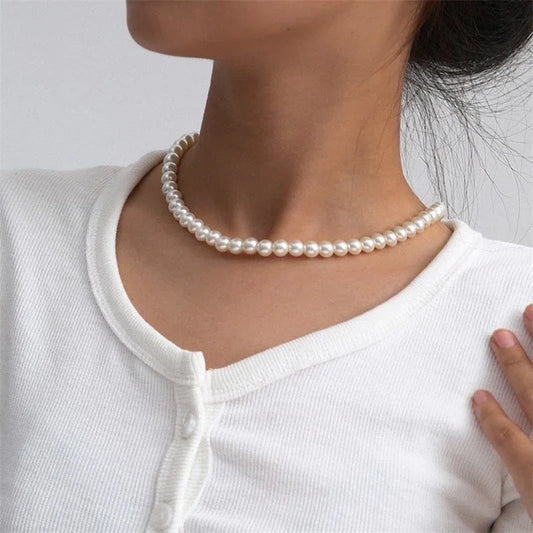 Adora Milano Classic Elegant White Pearl Chokers Necklace For Women Men