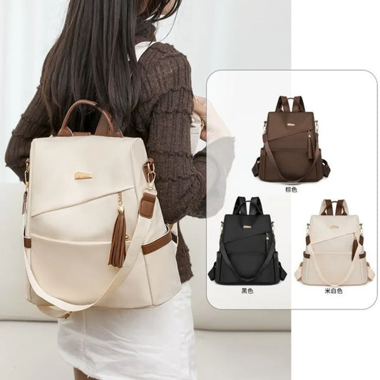 Adora Milano Women’s Nylon Anti-theft Backpack Tassel Decorative Casual Travel Female Shoulder Bag