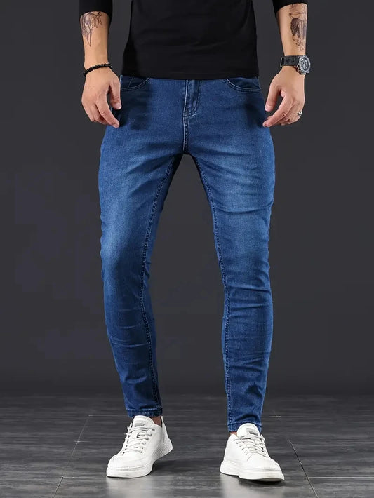 Adora Milano Fashion Street Style Grey Skinny Jeans Men Slim fit pencil denim Pants