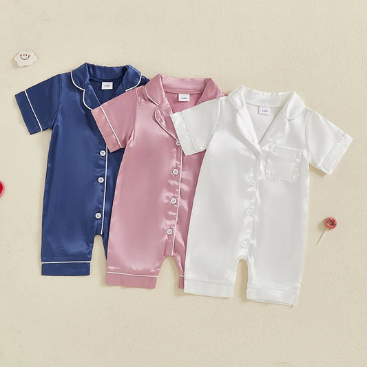 Adora Milano Baby Boy Girl  Pajama Short Sleeve Button-up Shorts Jumpsuit Cute Toddler Sleepwear