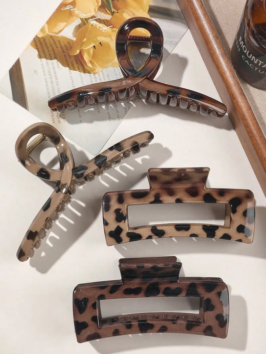 Adora Milano Winter Leopard Print Glossy Cross-Over Large Hair Claw Clips