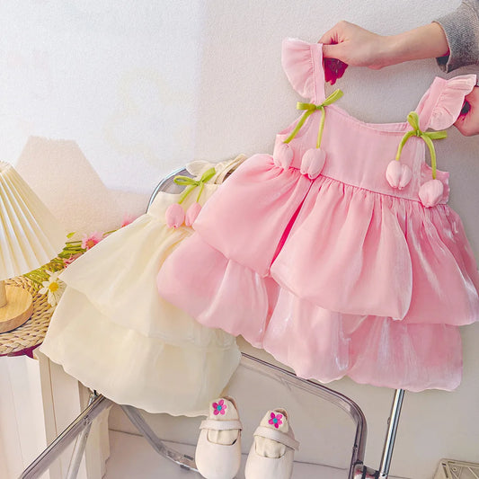 Adora Milano Baby Girl Dresses Summer Tulip Mesh Halter Girl Dresses