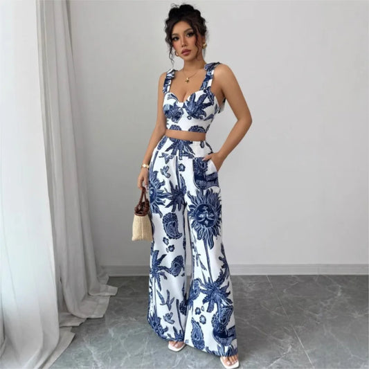 Adora Milano Tops Long Pants Female Summer Fashion Printed