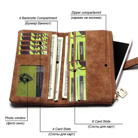 Adora Milano Women Wallets Drawstring Nubuck Leather Zipper