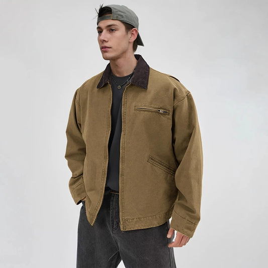 Adora Milano Men's Workwear Washed Jacket Spring Autumn Color Turn-down Collar Coat