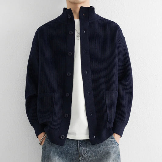 Adora Milano Casual Half Cardigan Knitted Solid Color Zipper Long Sleeve Jacket Top