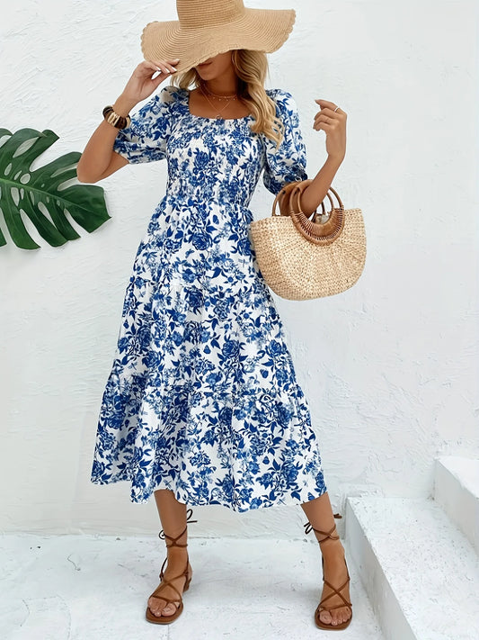 Adora Milano Long Floral Print Dress with Collar Floral Print Maxi Dress Women's