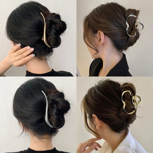 Adora Milano Fashion Elegant Gold Color S-shaped Metal Hairpins Hair Claw For Women