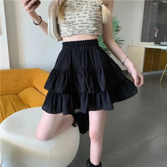 Adora Milano Skirt Adorable Flirty High Waist Ruffle Patchwork  Sweet Women's Clothing