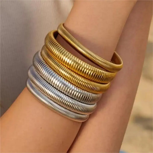 Adora Milano Steel Retro Elasticity Thick Luxury Polish Bracelet Jewelry  Women