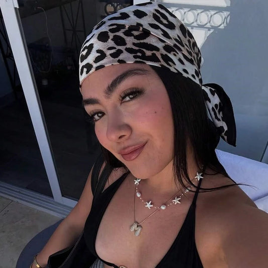 Adora Milano Leopard Printed Square Scarf Women Silk Feeling Satin Hair Wraps Fashion Hair Accessories