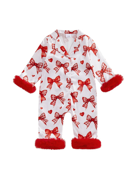 Adora Milano Snowsuit with Hoodie and Faux Fur Trim Winter  Heart Print Pajamas