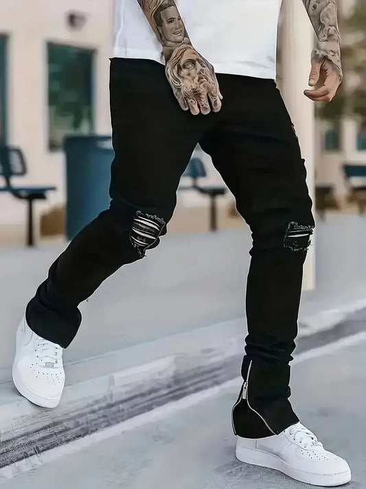Adora Milano Men's Slim Fit Black Jeans-Street Style, Cotton Blend