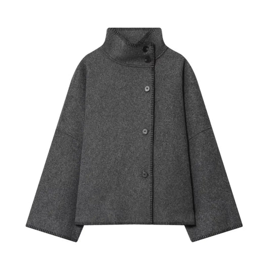 Adora Milano Women Faux Wool Jacket with Wide Shoulder Button Lady Coats Causal Female Chic Tops