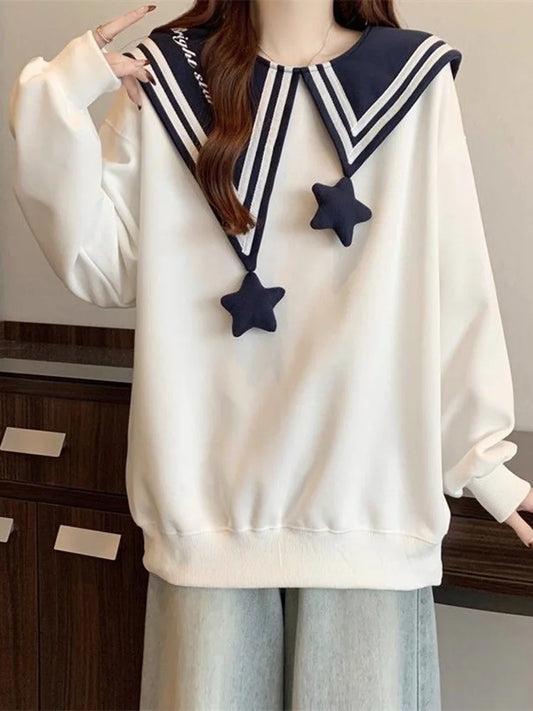 Adora Milano Sweatshirt Women Pullovet Preppy Style Sweet Striped Tops