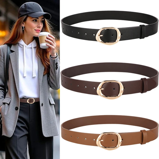 Adora Milano Women's Fashion Wide PU Leather Belt 3.3cm with Metal Style Waist Belt for Jeans Pants and Skirts