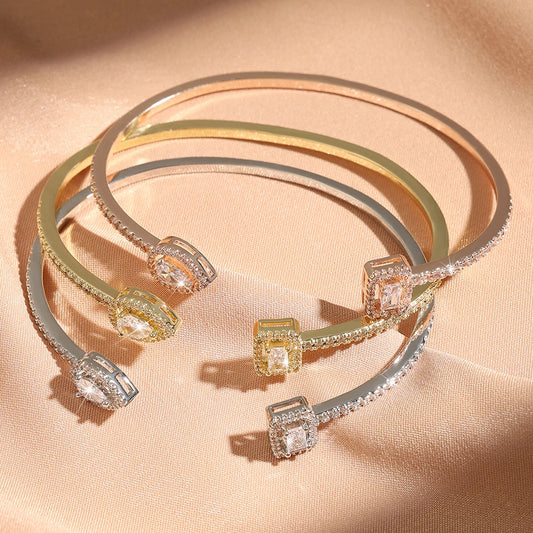 Adora Milano Luxury Geometry Gold Color Cuff Bangles For Women