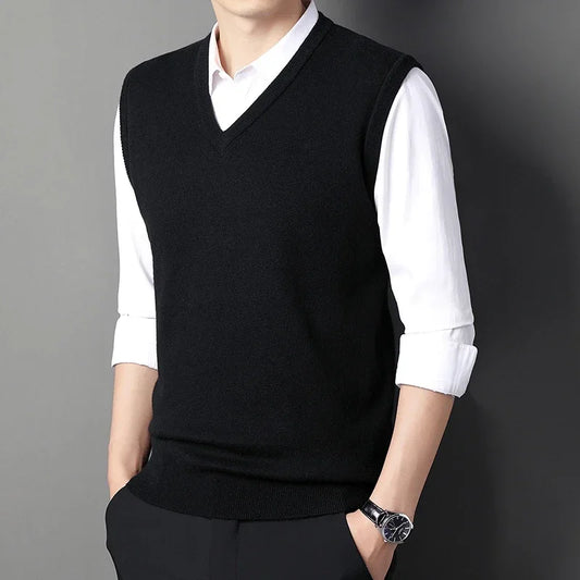 Adora Milano Autumn Winter Men's Solid Color V-neck Knitted Vest Casual Fashion