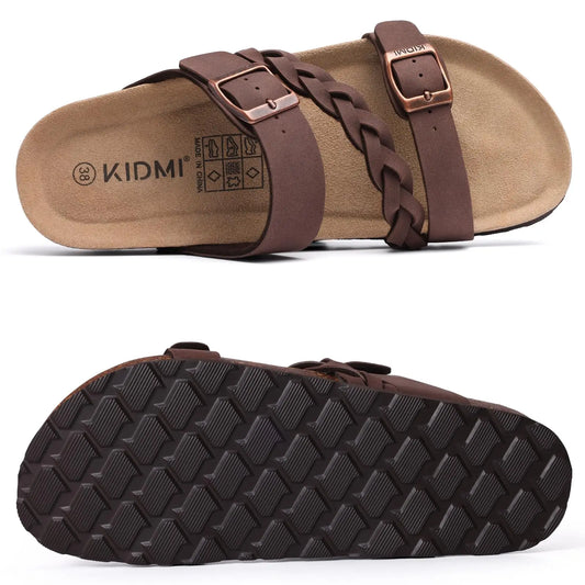 Adora Milano Women's Summer Cork Slippers Fashion Leather Flat Sandals