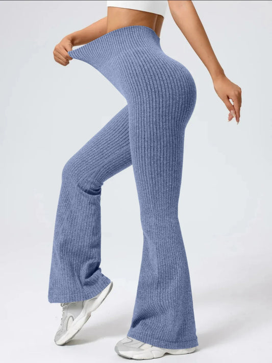 Adora Milano Women's High-Waist Bell Bottom Pants Sporty Tight Fit Comfortable Elastic Design