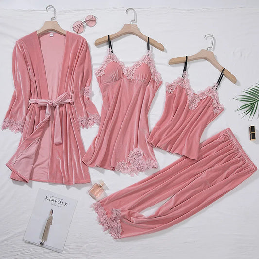 Adora Milano Sleepwear Women's Long Sleeve  Set with Chest Pad Strap
