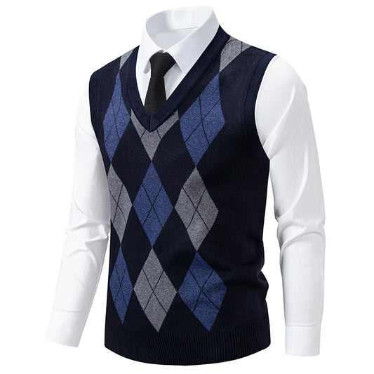 Adora Milano Men's Knit Vest Fashion Sweater Vest Argyle Pattern Waistcoat