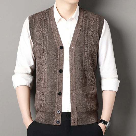 Adora Milano Winter Mens Vest Casual Sweater Vests Button Up Cardigan Men's V-neck Fashion Knitted Cardigans