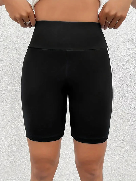 Adora Milano Shorts for Women Sporty Knit Mid Thigh Pants with Side Stripes