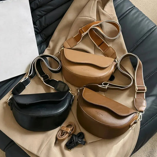 Adora Milano Women Shoulder Underarm Bag Fashion PU Leather Wide Strap Crossbody Bag