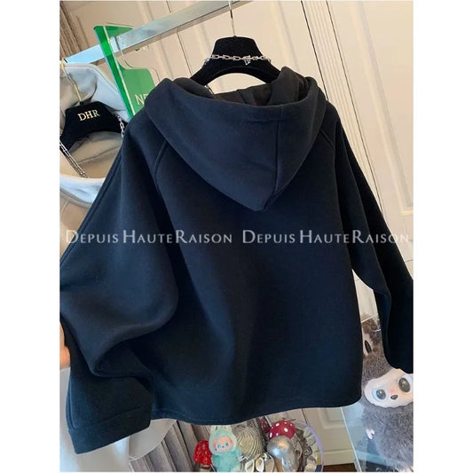 Adora Milano Women's  Casual Hooded Fleece Lined Thickened Pullover Sweatshirt