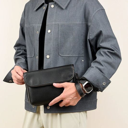 Adora Milano Solid color genuine leather cowhide Men's shoulder bag crossbody