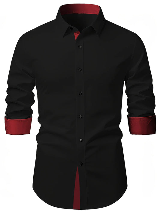 Adora Milano Men's Shirt Brand New Solid Color Long Sleeve Smart Casual Black Elastic
