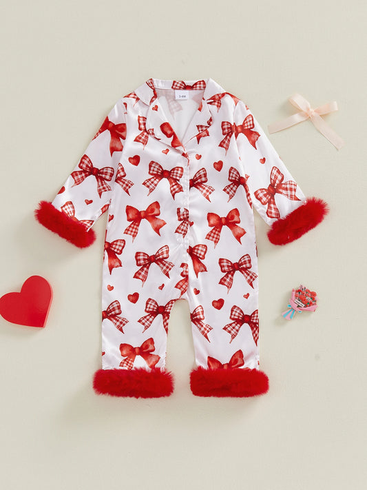 Adora Milano Snowsuit with Hoodie and Faux Fur Trim Winter  Heart Print Pajamas