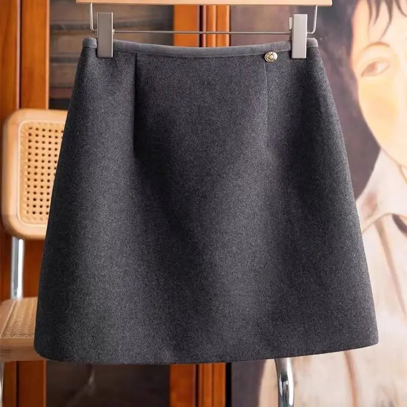 Woolen Skirt Autumn and Winter New Short Style High-waisted, Small Fragrance-style Thickened A-line Short Skirt