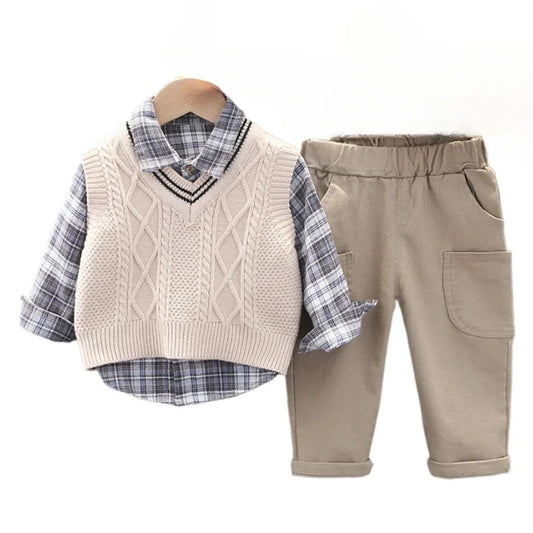 Adora Milano Baby Boys Clothes Suit Children Casual Plaid Shirt Vest Pants