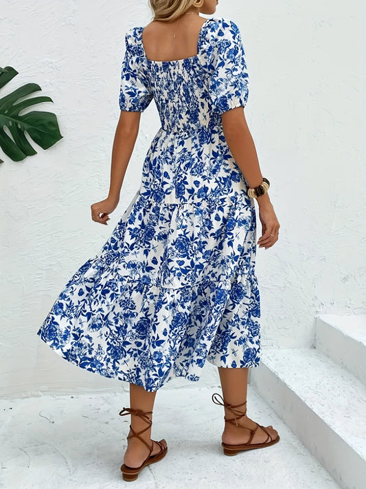Adora Milano Long Floral Print Dress with Collar Floral Print Maxi Dress Women's