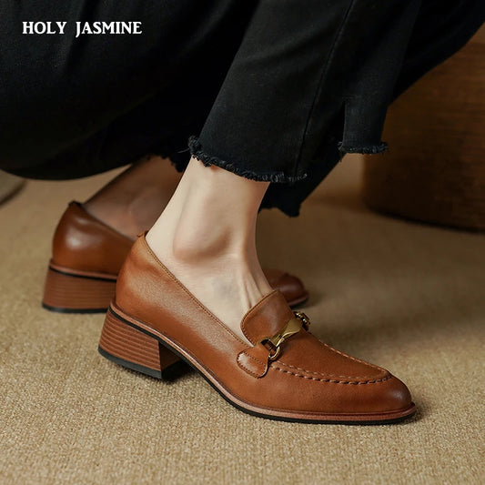 Adora Milano Women Pumps Spring Summer High Heel Round Toe Buckle Genuine Leather