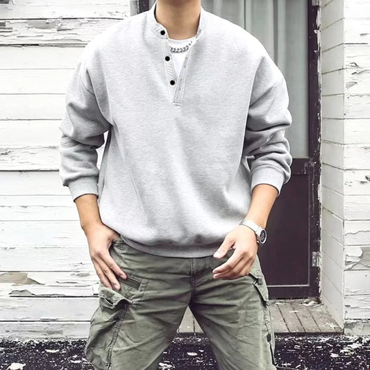 Adora Milano Men's Loose Fit Solid Color Crew Neck Sweatshirt