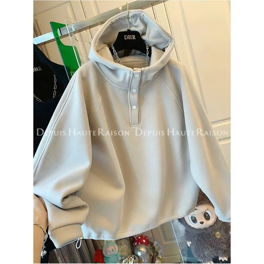 Adora Milano Women's  Casual Hooded Fleece Lined Thickened Pullover Sweatshirt
