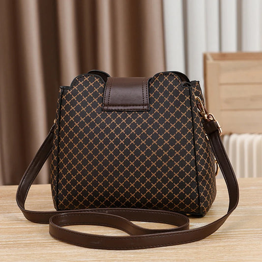 Adora Milano Women Handbag Bag Luxury Design Bucket Shoulder Crossbody Bag Flip Check Print Large Capacity