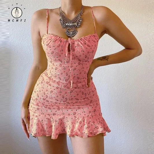 Adora Milano Women's Printed Small Floral Sexy Casual Home Floral Vest Dress Summer Comfortable Dress