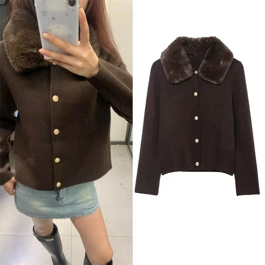 Adora Milano Women's Jacket Dark Brown Long-Sleeve