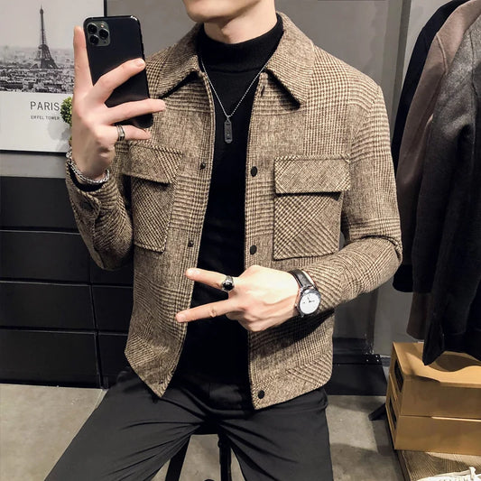 Adora Milano Winter Men Polo Neck Woolen Jacket Fashion Slim Fit Suit Coat