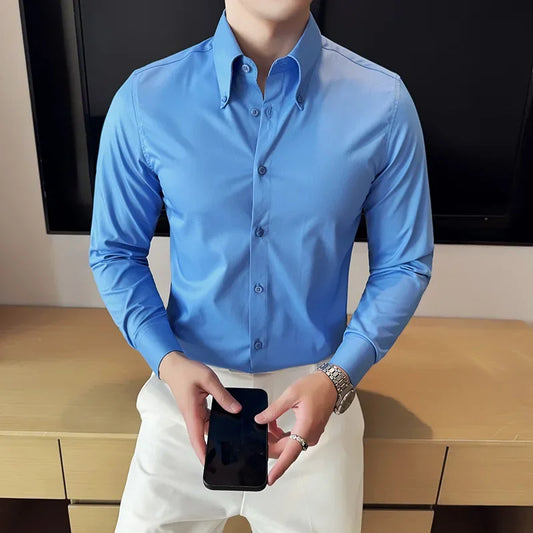 Adora Milano Luxury Solid Color Big Neck Shirts For Men High Quality Shirt Formal Social Party